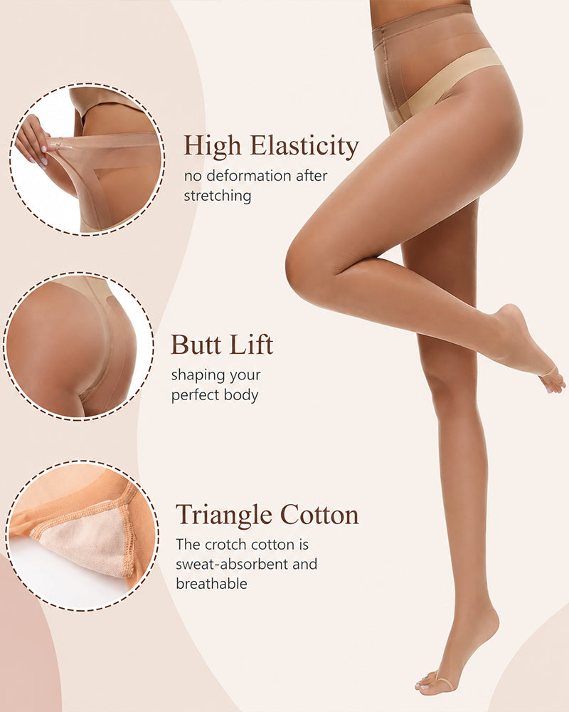 3 Pairs Ultra Thin 10D Control Toeless Pantyhose