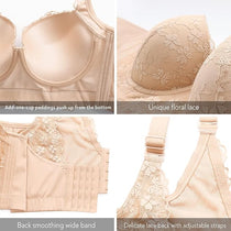 Women Lace Wide Back Underwired Longline Corset Push Up Bras