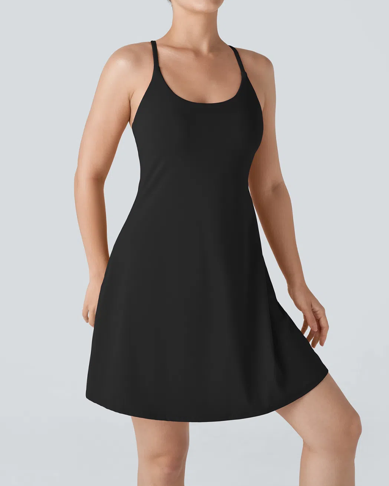 Women's Solid Color Sleeveless Casual Sports Dress with Pocket Shorts