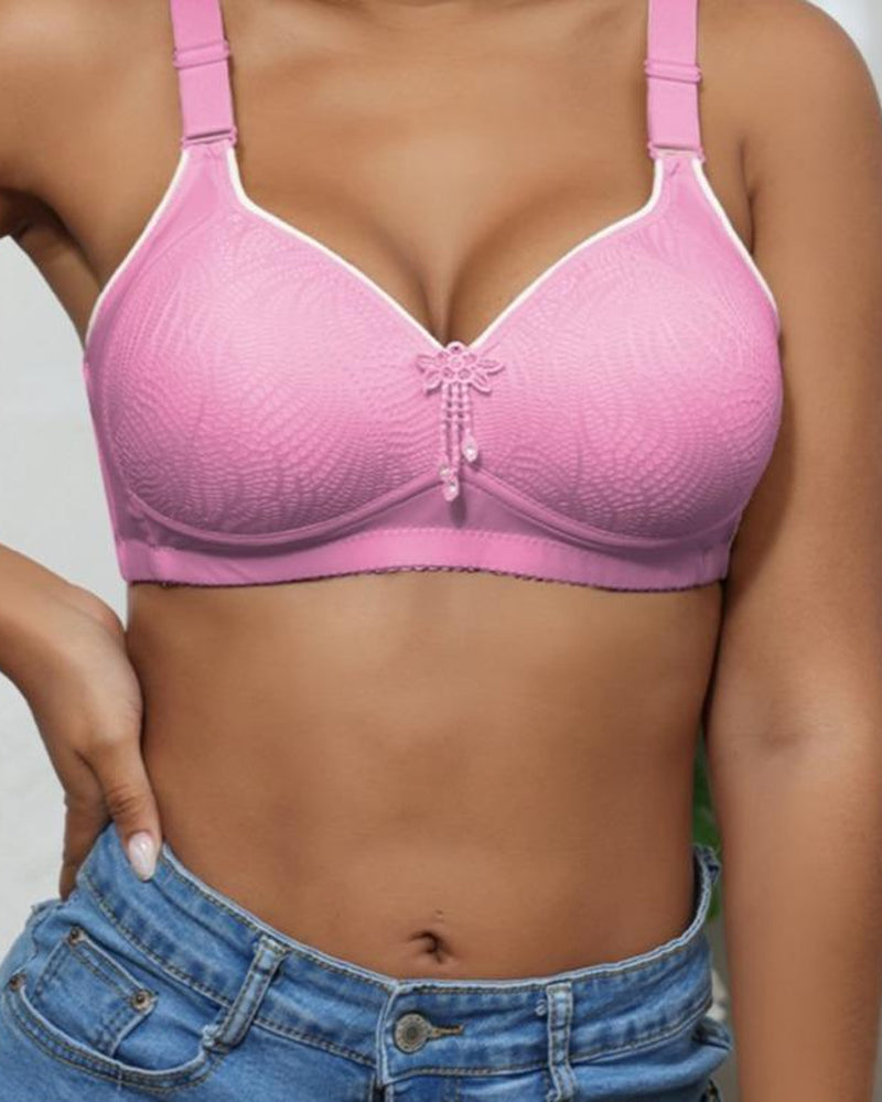 Women's Adjustable Support Straps Wirefree Comfort Push Up Jacquard Bra Secondary image