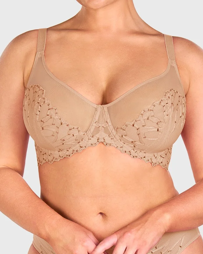 Women's Embroidered Lace Trim Full Coverage Unlined Underwire Bra Main image