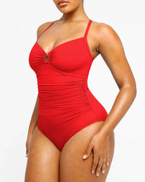 Women's Beach Vacation Solid Color U-Ring Cut Out Shaping Shape One-piece Swimsuit