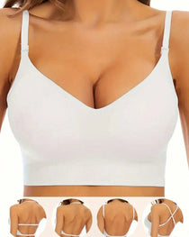 Women's Low Back Seamless Multi-Way Convertible Halter Spaghetti Strap Lifting Bra