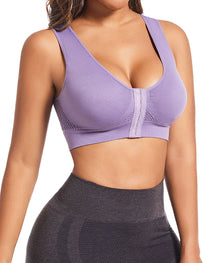 Women's Front-Clasp Plus Size High Support Back Mesh Breathable Wire-Free Sports Bra
