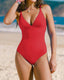 Sexy Deep V Low-Cut Slimming and Shaping Lace-Up Back Tummy-Control Adjustable Shoulder Straps One-Piece Swimsuit