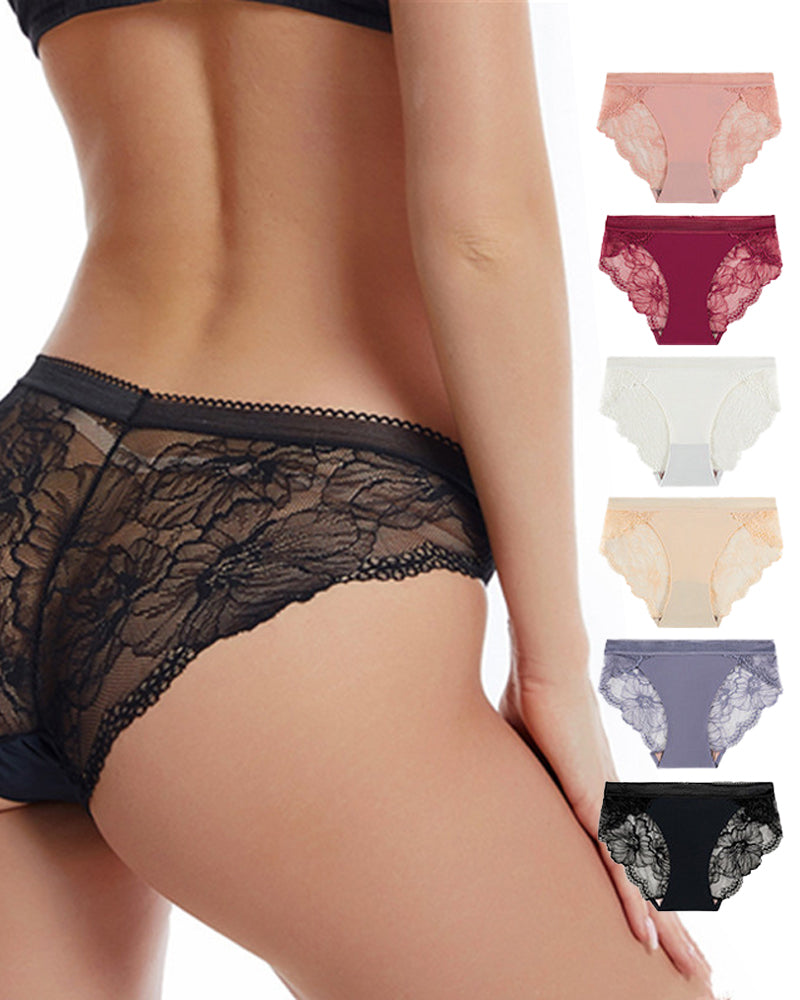 Sexy Mid-Waist Ice Silk Seamless Stitching Hollow Lace Cotton Crotch Breathable Panties Main image