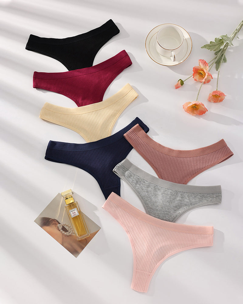 Solid Color Ribbed Knit Sexy Thong Briefs Main image