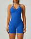 Solid Color Pleated Breathable Backless Top and High Waist Hip-Lifting Shorts Yoga Fitness Set