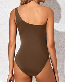 Women's Tummy-Control Mesh One-Shoulder One-Piece Swimsuit