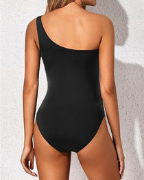 Women's Tummy-Control Mesh One-Shoulder One-Piece Swimsuit