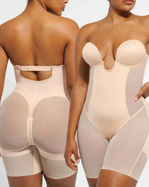 Women's Adjustable Straps Deep V Tummy Control Backless Crotch Zipper All-in-One Body Shaper