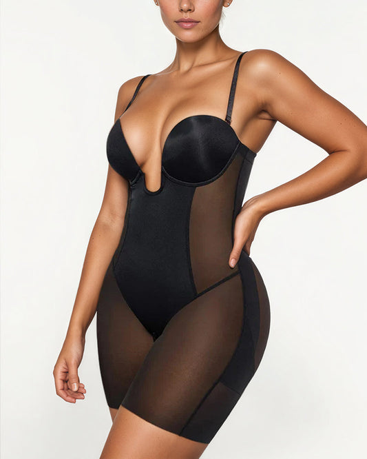 Women's Adjustable Straps Deep V Tummy Control Backless Crotch Zipper All-in-One Body Shaper