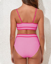Women's Ribbed Colorblock High Waist Bikini Set