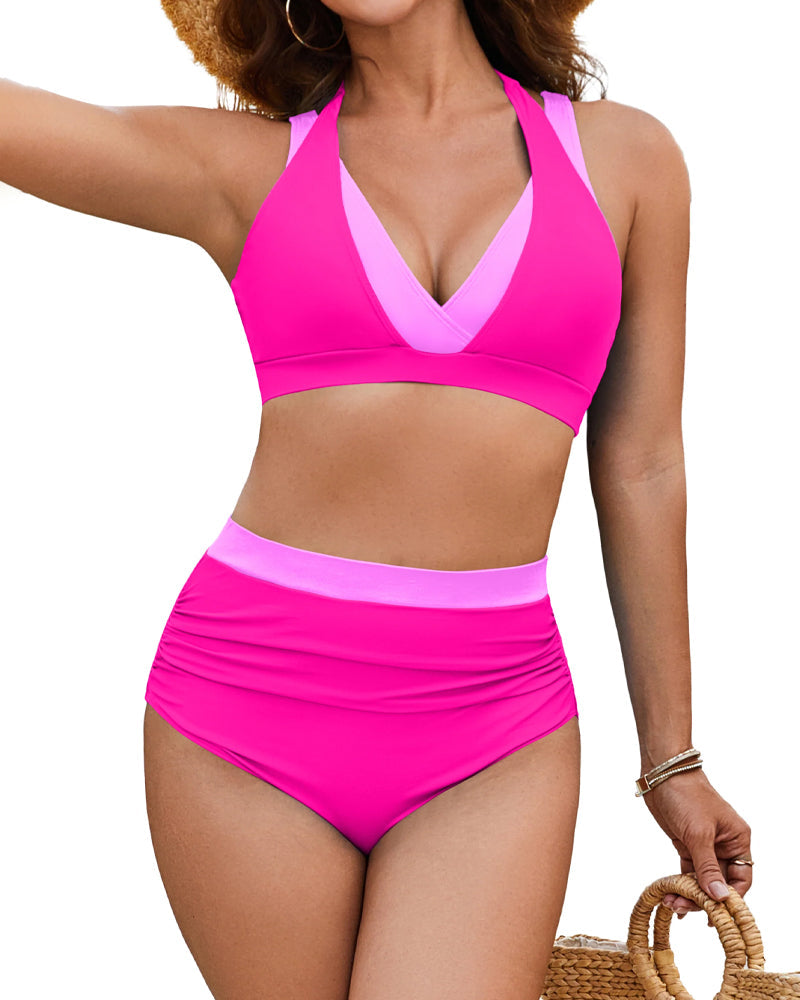 Beach Vacation Colorblock High Waist Tummy Control Bikini Set Secondary image