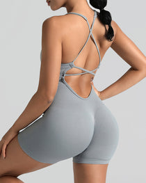 Women's Solid Color Cross Backless Adjustable Straps Sleeveless Bodycon Yoga Sports Bodysuit