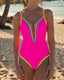 Women's Contrast Color Cross Strap Sexy Sleeveless Low Cut One-Piece Swimsuit
