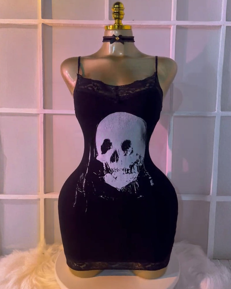 Black Skull Sexy Suspender Lace Dress Main image