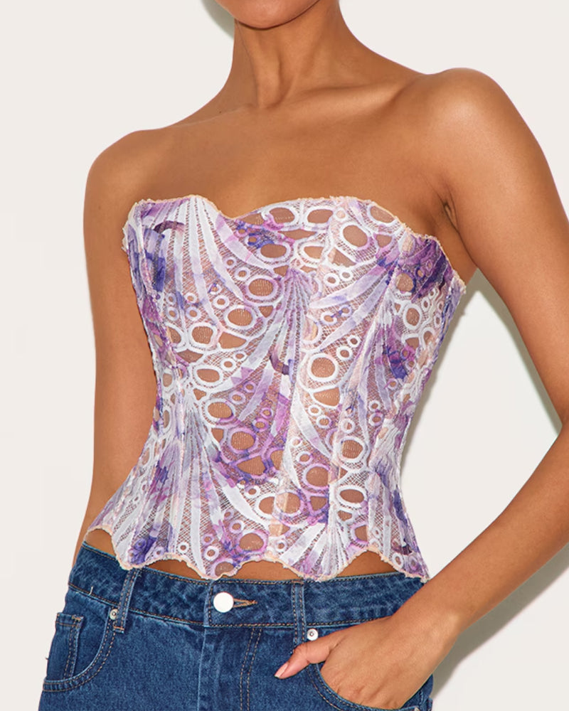 Ladies Elegant Lace Back Tie-up Tube Top Tummy Shaper Top Main image