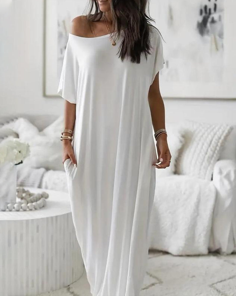 Women's Solid Color Bat Sleeve Casual Comfortable Short Sleeve Dress Main image