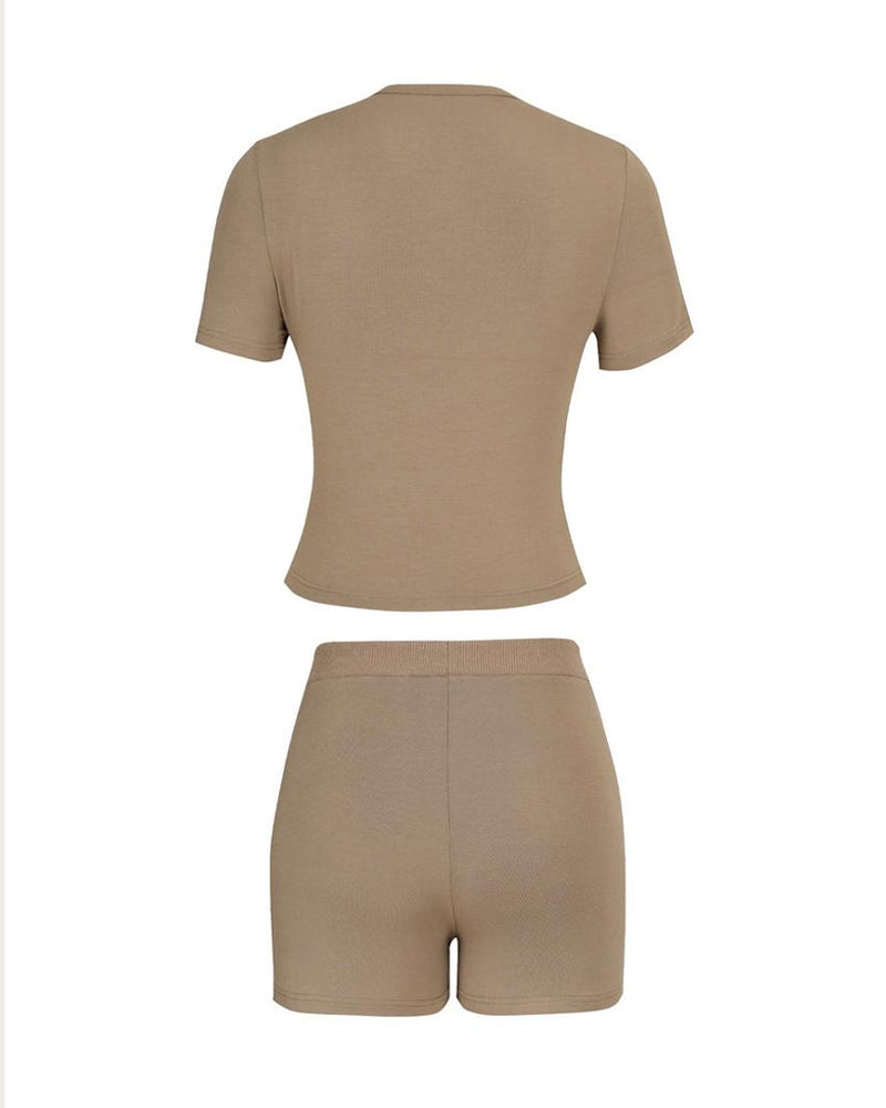Casual Modal Short Sleeve T-shirt and Drawstring Waist Shorts Homewear Two-piece Set