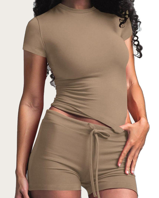Casual Modal Short Sleeve T-shirt and Drawstring Waist Shorts Homewear Two-piece Set