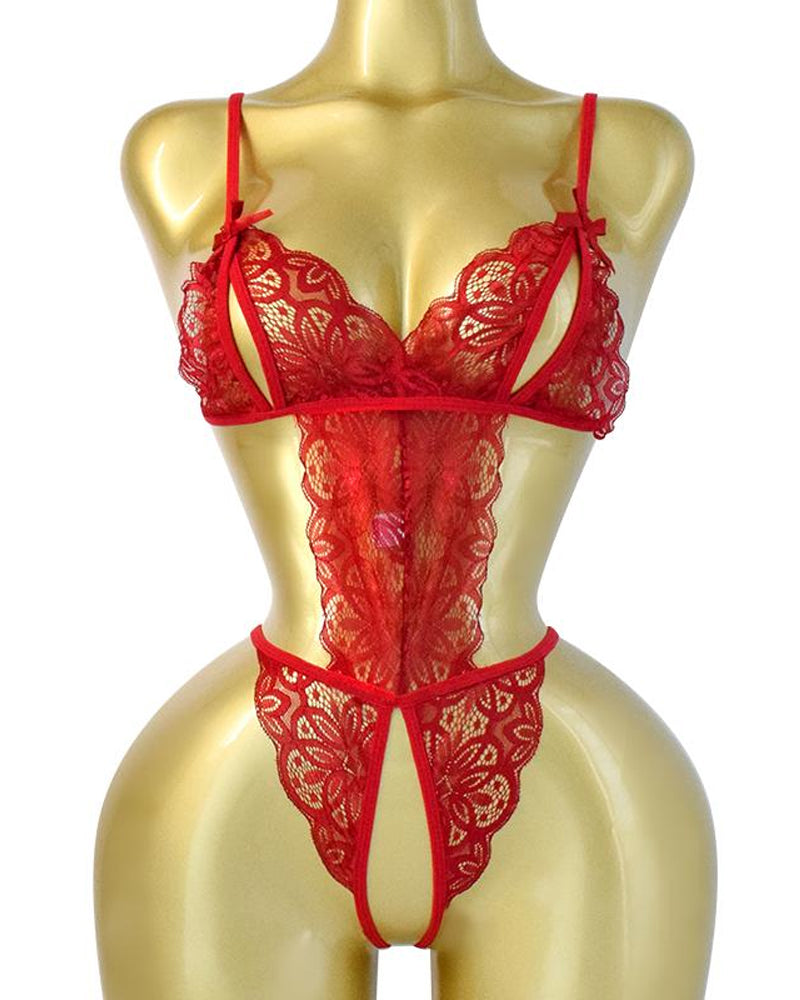 Women's Sexy Hollow Translucent Floral Lace Backless One-Piece Pajamas Main image