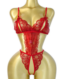 Women's Sexy Hollow Translucent Floral Lace Backless One-Piece Pajamas