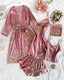 Women's Satin Printed Suspender Top Shorts Suspender Dress Nightgown Home Clothes Five-Piece Set
