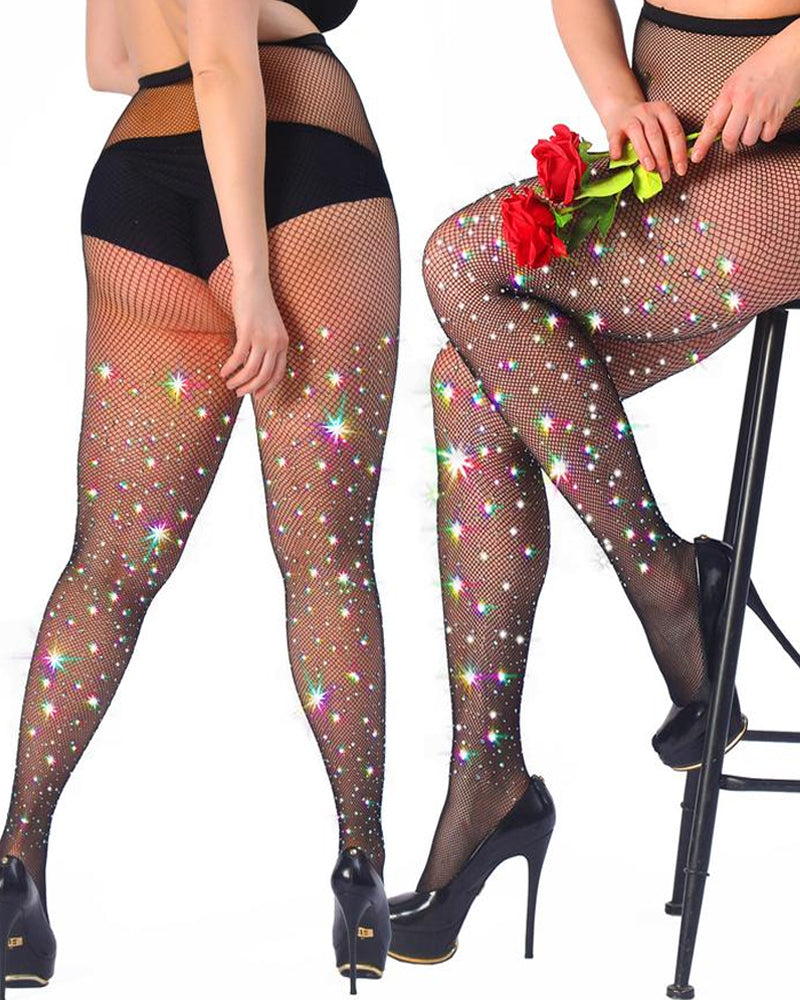 Women's Sexy Elastic Super Shiny Rhinestone Fishnet Stockings Secondary image