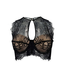 Black Sexy See-Through Lace Button Bra Top