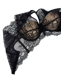 Black Sexy See-Through Lace Button Bra Top