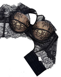 Black Sexy See-Through Lace Button Bra Top