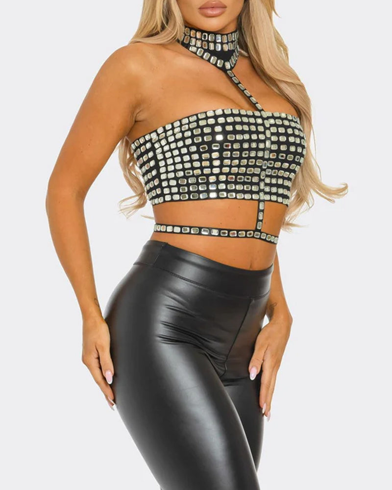 Sexy Halter Neck Backless Elastic Slim Fit Diamond Vest Secondary image