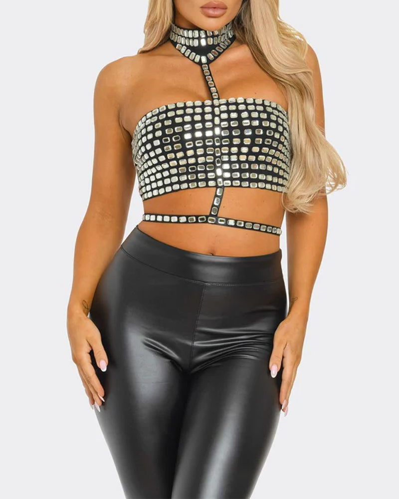 Sexy Halter Neck Backless Elastic Slim Fit Diamond Vest Main image