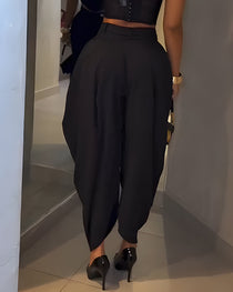 Casual High Waist Loose Ruched Irregular Pants