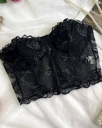 Sexy Flower Lace Mesh Herringbone Tube Top