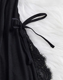 Sexy Bow Decorated Contrast Lace Suspender Nightdress Nightdress and Thong Set
