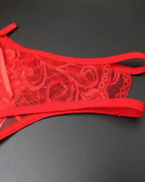 Women's Sexy Lace Open Crotch Hollow Low Rise Thong