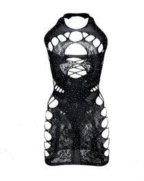 Sexy Halterneck Hot Diamond Hollow See-Through Backless Nightdress