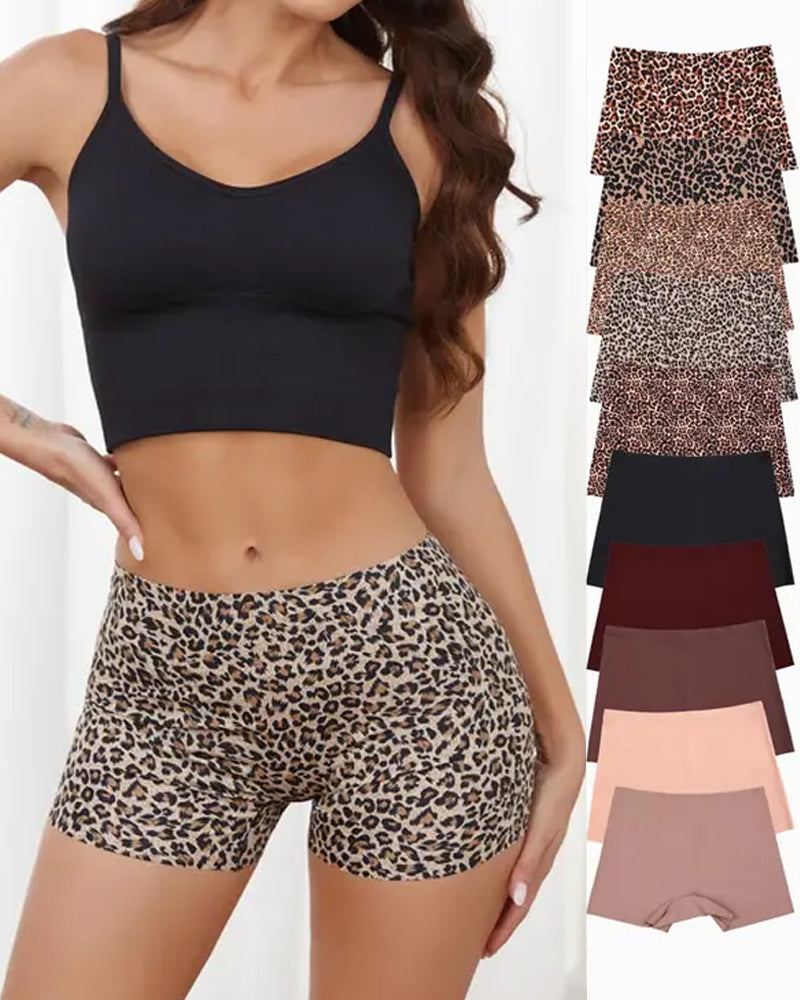 Women's Leopard Print/Solid Seamless Comfortable Breathable Boxer Briefs Main image