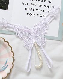 Sexy Lace Embroidery Crotchless Pearl Thong