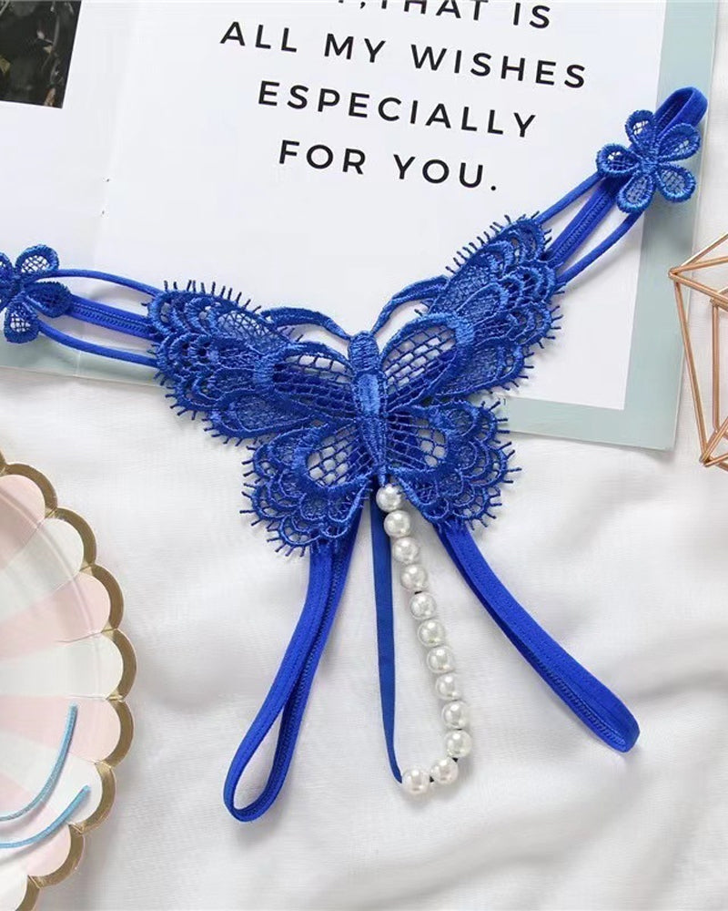 Sexy Lace Embroidery Crotchless Pearl Thong Secondary image