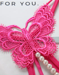 Sexy Lace Embroidery Crotchless Pearl Thong