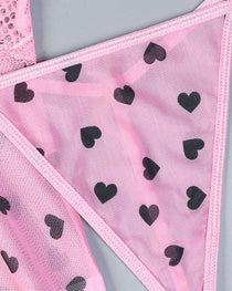 Sexy Lace See-Through Heart Print Camisole Nightdress and Thong Set