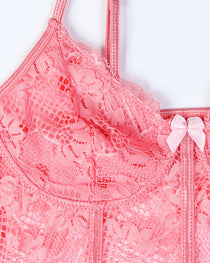 Sexy Lace See-Through Heart Print Camisole Nightdress and Thong Set