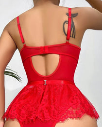 Sexy Lace Heart-shaped Decorated Suspender Nightdress Garter Fishnet Stockings Set