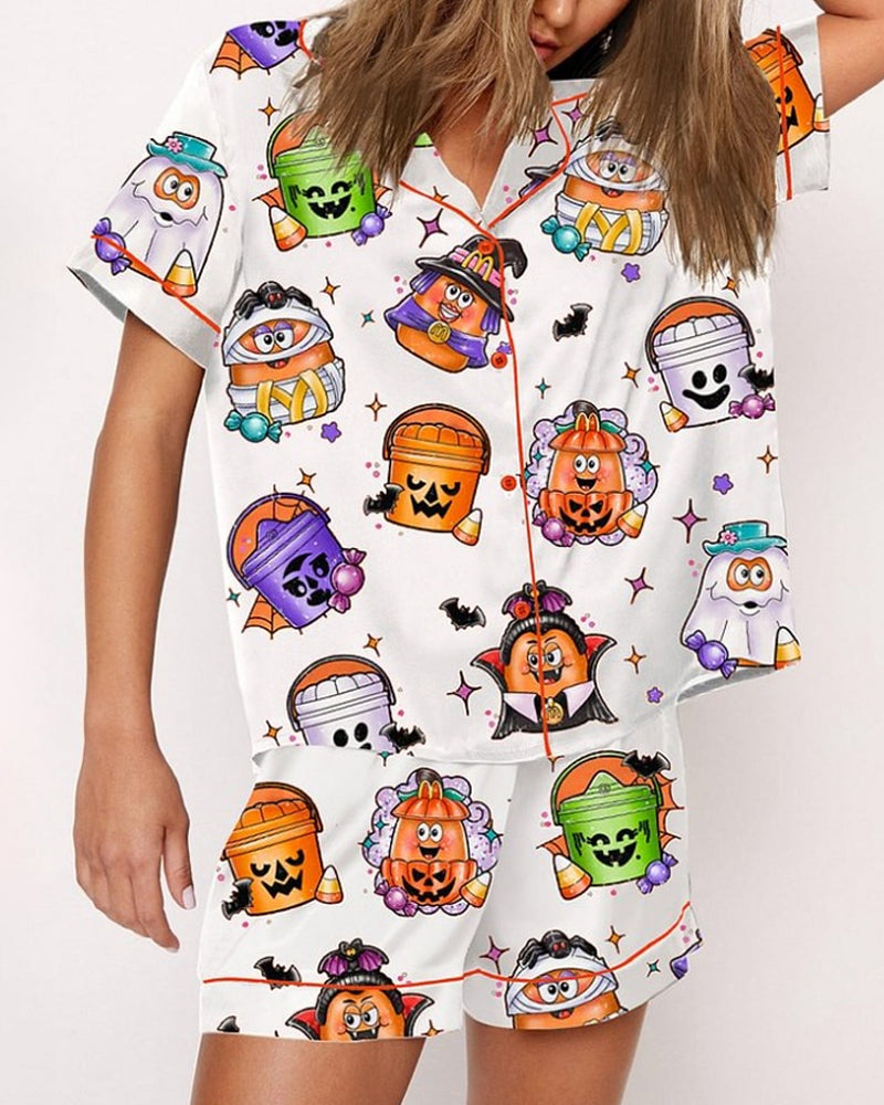Women's Halloween Printed Casual Short Sleeve Top and Shorts Pajama Set Secondary image