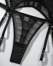 Sexy Mesh Breathable Body Shaping Split Steel Ring Gathered With Leg Ring Suit