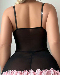 Sexy See-Through Lace Seductive Dress With Fishnet Stockings Set