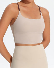 Women's Seamless Fixed Chest Pad Contrast Color Strap Cross Sports Yoga Vest